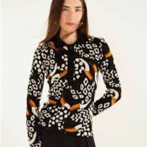 FARM Rio Black Tucanissimo Long Sleeve Polo Knit Top